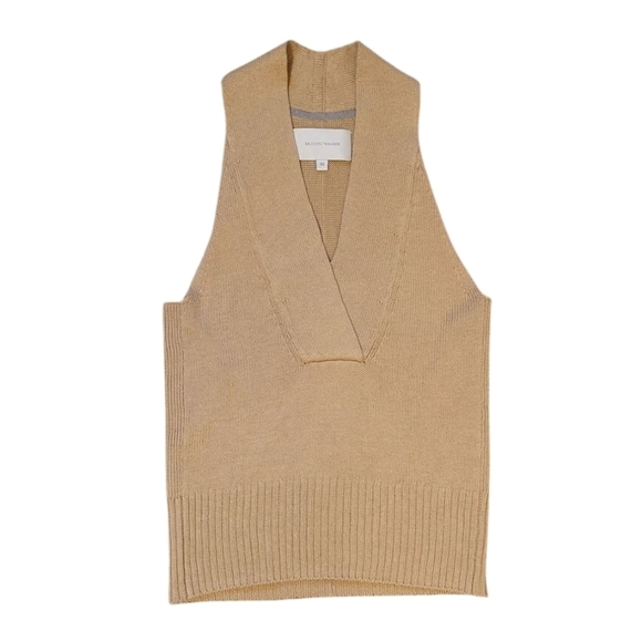 Brochu Walker Tank Sweater Vest Lightweight Cotton Linen Knit XS Camel Tan Beige - Picture 2 of 10